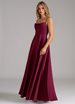 Azazie Elle Bridesmaid Dresses Burgundy A-Line Pleated Stretch Satin Dress image14