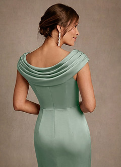 Azazie Irvine Mother of the Bride Dresses Agave A-Line Pleated Stretch Satin Dress image6