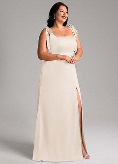 Azazie Frostine Bridesmaid Dresses White Alabaster A-Line Bow Stretch Satin Dress image9