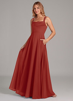 Azazie Shaude Bridesmaid Dresses Terracotta A-Line Pleated Chiffon Dress image4