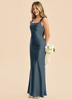 Azazie Agustina Junior Twilight Sheath Pleated Stretch Satin Dress image5