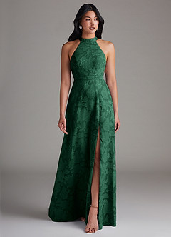 Azazie Clarice Jurken voor bruidsmeisjes Jurk van Bloemen Burn-out met A-Lijn Zijsplit Donkergroen image1