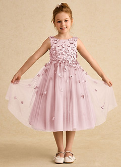 Azazie Lana vestidos de niña de las flores Vestido de Rosa Empolvado de Satin Mate de Corte en A con Sin mangas image1