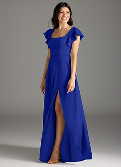 Azazie Bondi Bridesmaid Dresses Royal Blue A-Line Ruched Stretch Crepe Dress image4
