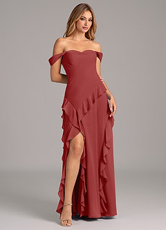 Azazie Sloane Robes de demoiselle d'honneur Robe Trapèze en Mousseline de soie Encolure en Forme de Cœur Rouille image4