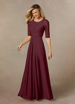 Azazie Raelyn Mère de la mariée Robes Robe Trapèze en Maille Dentelle Cabernet image3