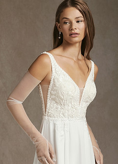Azazie Cerelia Vestidos de novia Vestido de Blanco Diamante Champán de Gasa de Corte en A con Lentejuela image5