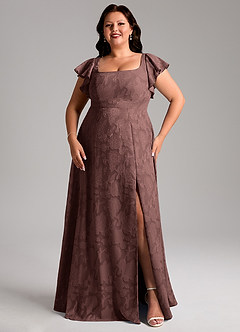 Azazie Bondi Vestidos de damas de honor Vestido de Expresado de Devorado Floral de Corte en A con Corte Lateral image10