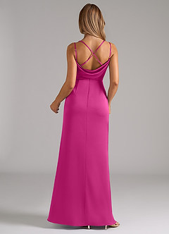 Azazie Callan Bridesmaid Dresses Fuchsia A-Line Pleated Stretch Satin Convertible Dress image2