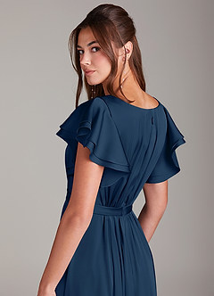 Azazie Daphne Modest Bridesmaid Dresses A-Line Ruched Stretch Satin Floor-Length Dress image2