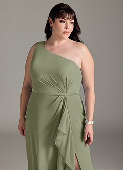 Azazie Liza Bridesmaid Dresses Pistachio Mermaid One Shoulder Chiffon Dress image10