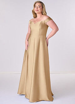 Barbie ♥ Azazie Bridesmaid Dresses Champagne A-Line Off the Shoulder Stretch Satin Convertible Dress image9