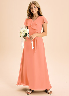 Azazie Lainey Junior A-Linie mit Taschen Chiffon Kleid Sonnenuntergang image6