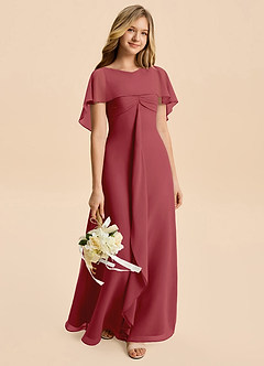 Azazie Selena Junior Pomegranate A-Line Ruched Chiffon Dress image5