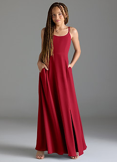 Azazie Moira Junior Scarlet A-Line with Pockets Chiffon Dress image4
