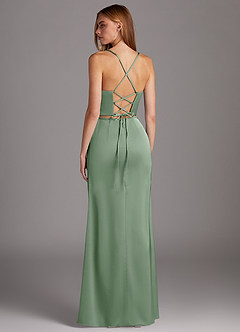 Azazie Brookelle Robes de demoiselle d'honneur Robe Fourreau en Satin extensible Corset en cœur Matcha image3