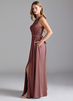 Azazie Elly Bridesmaid Dresses Vintage Mauve A-Line Lace Stretch Satin Dress image4