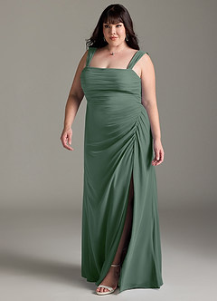 Azazie Jesaphine Bridesmaid Dresses Eucalyptus Sheath Bow Chiffon Dress image12