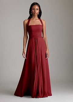 Azazie Clarisa Bridesmaid Dresses Pomegranate A-Line Pleated Chiffon Dress image5