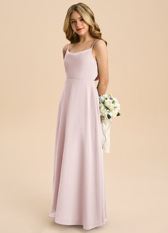 Azazie Shale Junior Robe Trapèze en Mousseline de soie Arc Rose Pâle image6