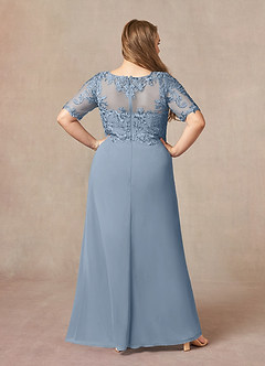 Azazie Amedeus Mother of the Bride Dresses Dusty Blue A-Line V-Neck Lace Chiffon Dress image7