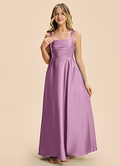 Azazie Azaria Junior Robe Trapèze en Satin extensible Plissé Glycine image6