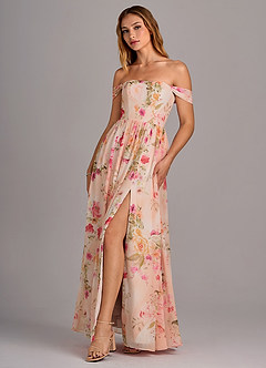 Azazie Calianna Bridesmaid Dresses Abstract Bouquet Floral A-Line Off the Shoulder Chiffon Convertible Dress image2