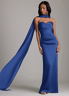 Azazie Sonora Vestidos de damas de honor Vestido de Azul Real de Satén Elástico de Corte Recto con Sin tirantes image8