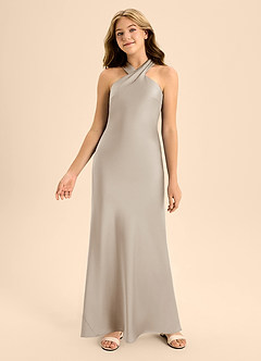 Azazie Doretta Junior Frost A-Line Pleated Stretch Satin Dress image4