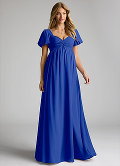 Azazie Madisynn Maternity Bridesmaid Dresses Bow Chiffon Floor-Length Dress image1