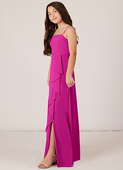Azazie Kaylee Junior Fuchsia A-Line with Belt Chiffon Dress image3