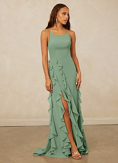 Christian Siriano Bridal for Azazie 1006 Brautjungfernkleider Meerjungfrau-Linie Gestreift Chiffon Kleid Matcha image1