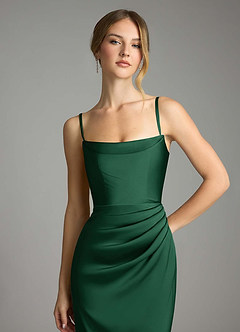 Azazie Leonis Bridesmaid Dresses Dark Green Mermaid Pleated Stretch Satin Convertible Dress image3