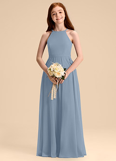 Azazie Arianthe Junior Dusty Blue A-Line Pleated Chiffon Dress image7