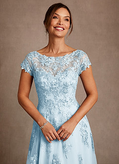 Azazie Jalinda Mother of the Bride Dresses Sky Blue A-Line Lace Chiffon Dress image5