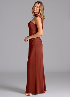 Azazie Lusinda Jurken voor bruidsmeisjes Jurk van Stretch Satijn met Zeemeermin Strapless Terracotta image5