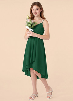 Azazie Mariam Junior Dark Green A-Line Pleated Chiffon Dress image3