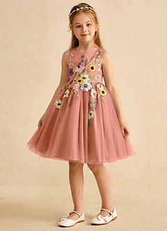 Azazie Prima Robe Demoiselle D'honneur Fillette Robe Trapèze en Tulle Arc Mai Tai image5