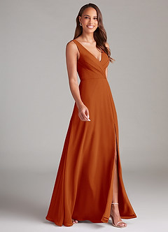 Azazie Nelly Bridesmaid Dresses Paprika A-Line Pleated Chiffon Dress image3