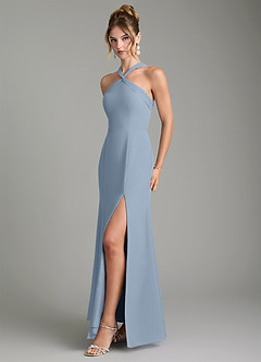 Azazie Rue Bridesmaid Dresses Dusty Blue A-Line Halter Chiffon Dress image5