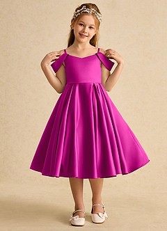 Azazie Favia Flower Girl Dresses Fuchsia A-Line Off the Shoulder Matte Satin Dress image4