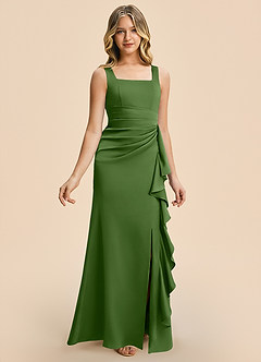 Azazie Adrienne Junior Basil Sheath Pleated Stretch Satin Dress image6