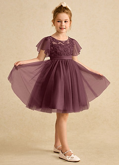 Azazie Queenie Robe Demoiselle D'honneur Fillette Robe Trapèze en Dentelle Sangria image5