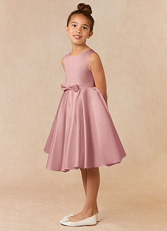 Azazie Coco Flower Girl Dresses Dusty Rose A-Line Bow Matte Satin Dress image2