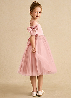 Azazie Amie Flower Girl Dresses Rosette A-Line Off the Shoulder Matte Satin Dress image6