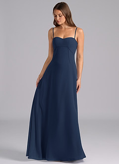 Azazie Valentine Bridesmaid Dresses Dark Navy A-Line Corset Chiffon Dress image3