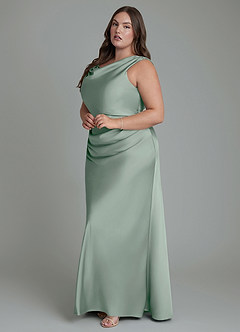 Azazie Kieryn Bridesmaid Dresses Agave Mermaid Pleated Stretch Satin Dress image10