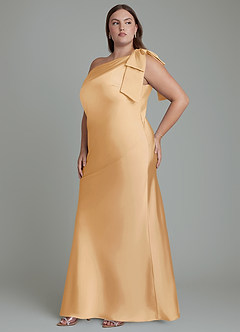 Azazie Yuanna Bridesmaid Dresses Gold Mermaid One Shoulder Stretch Satin Dress image12