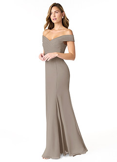 Azazie Lecia Bridesmaid Dresses Taupe Empire Off-The-Shoulder Pleated Chiffon Convertible Dress image3