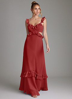 Azazie Malaya Bridesmaid Dresses Rust A-Line Corset Chiffon Dress image4